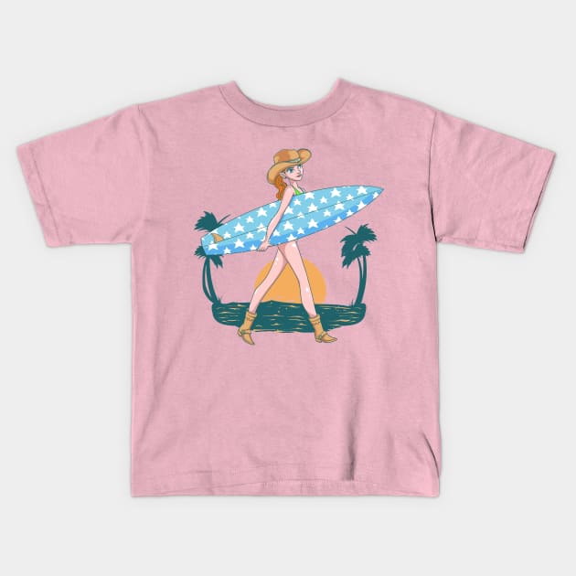 Surfing Barbie Kids T-Shirt by phsycartwork